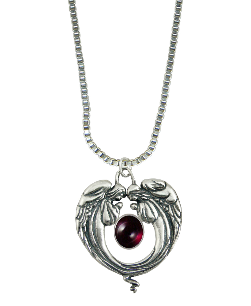 Sterling Silver Praying Angels Pendant With Garnet